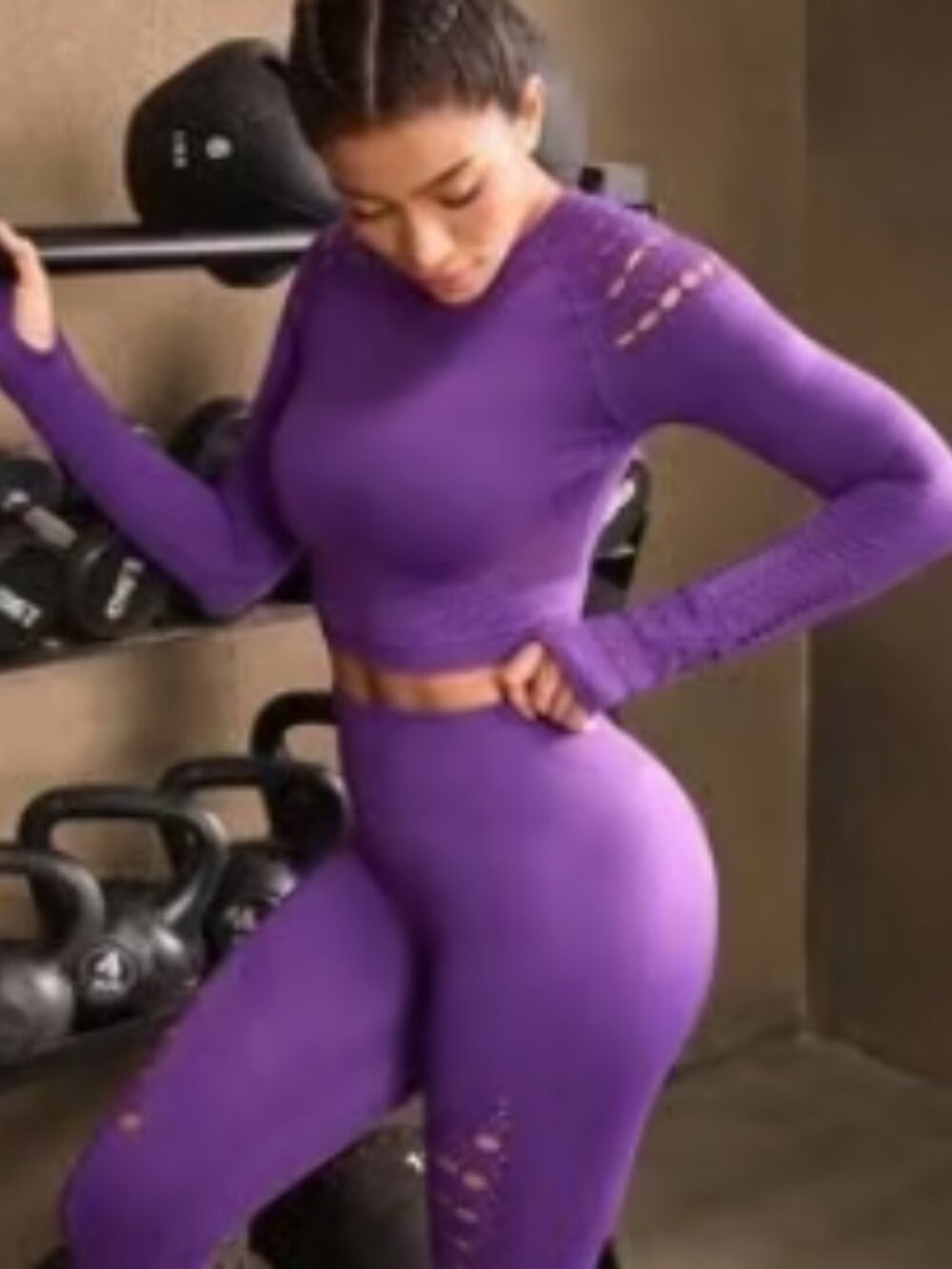 Hollow Out Seamless Leggings and Long Sleeve Crop Top Matching Set - Picture 8 of 8